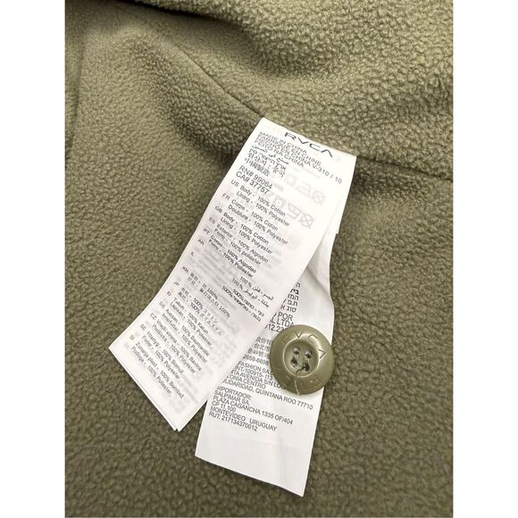RVCA Men’s Large Canvas Fleece Hooded Jacket Green Zip Button Outerwear Gorpcore - Picture 7 of 7